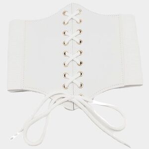 White & Gold Wide Waist Corset Statement Belt